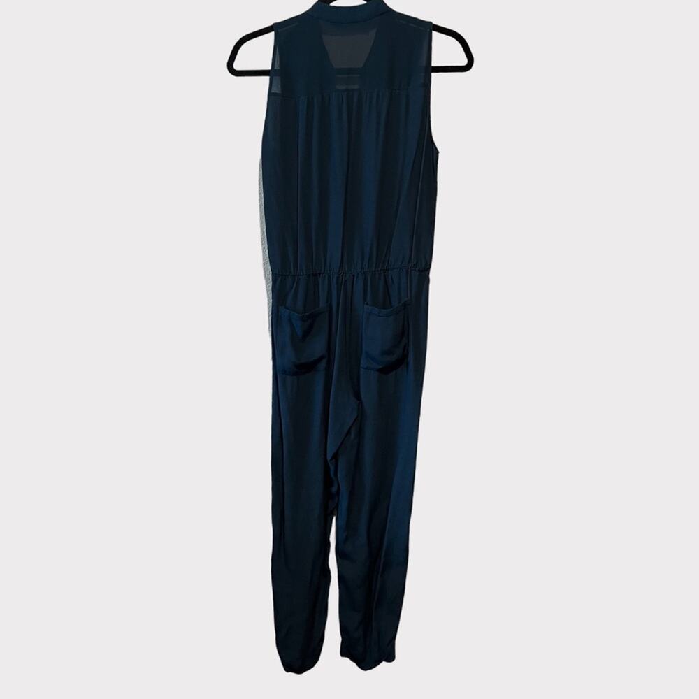 Zara Basic Bead Lined Surplice Neckline Jumpsuit Navy Blue size S